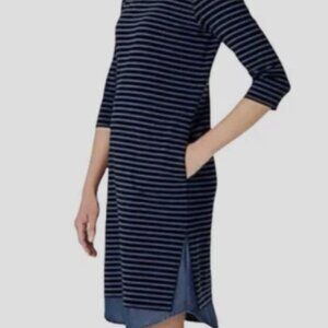 J. Jill Blue Striped Chambray Hem Dress 3/4 Sleeve Size Large Tall (128493)